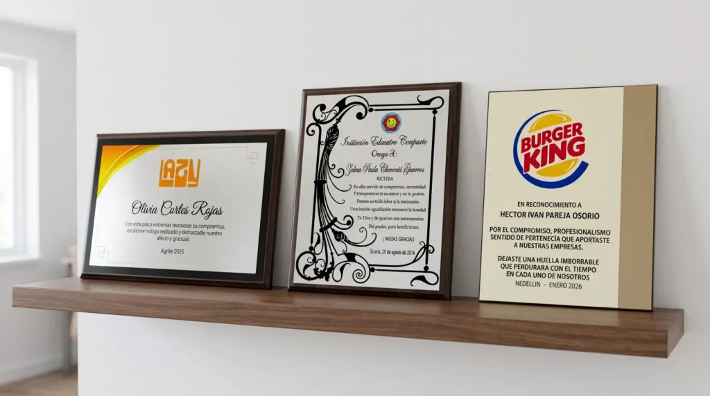 placas-conmemorativas-personalizadas colombia acrilico vidrio madera cristal aluminio